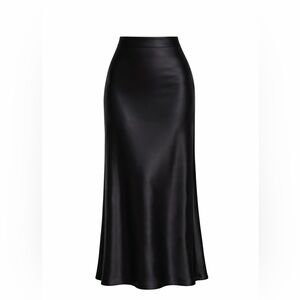 Commense Elegant Black Silky Maxi Skirt